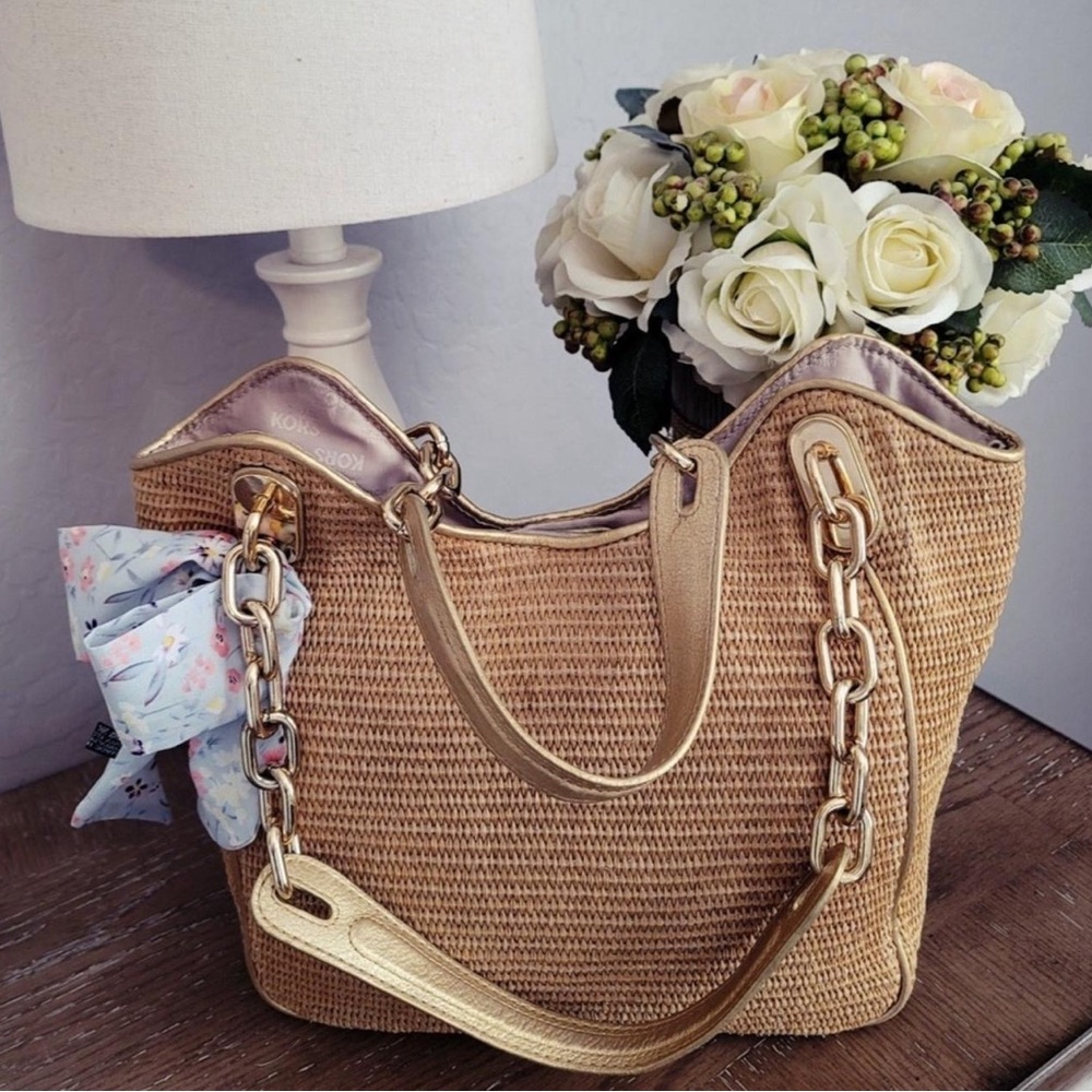 Michael Kors Tan and Cream Shoulder Bag with Leather Accents